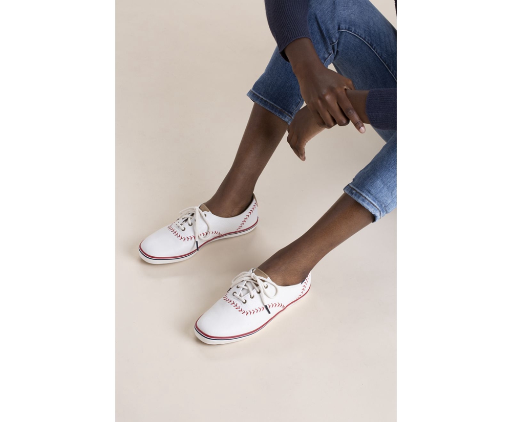 Zapatillas Keds Mujer Blancas - Champion Pennant Cuero - 091-CKWDLU